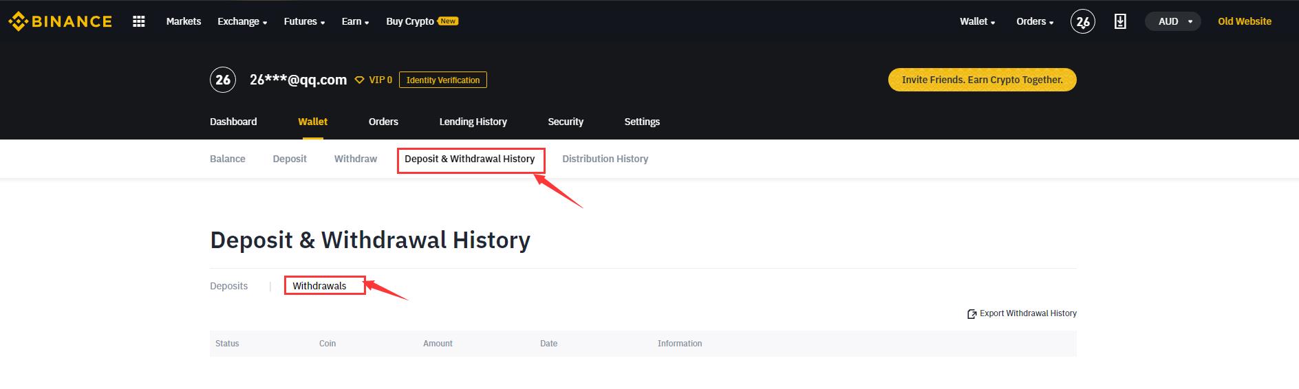 Deposit and Withdrawal History on Binance